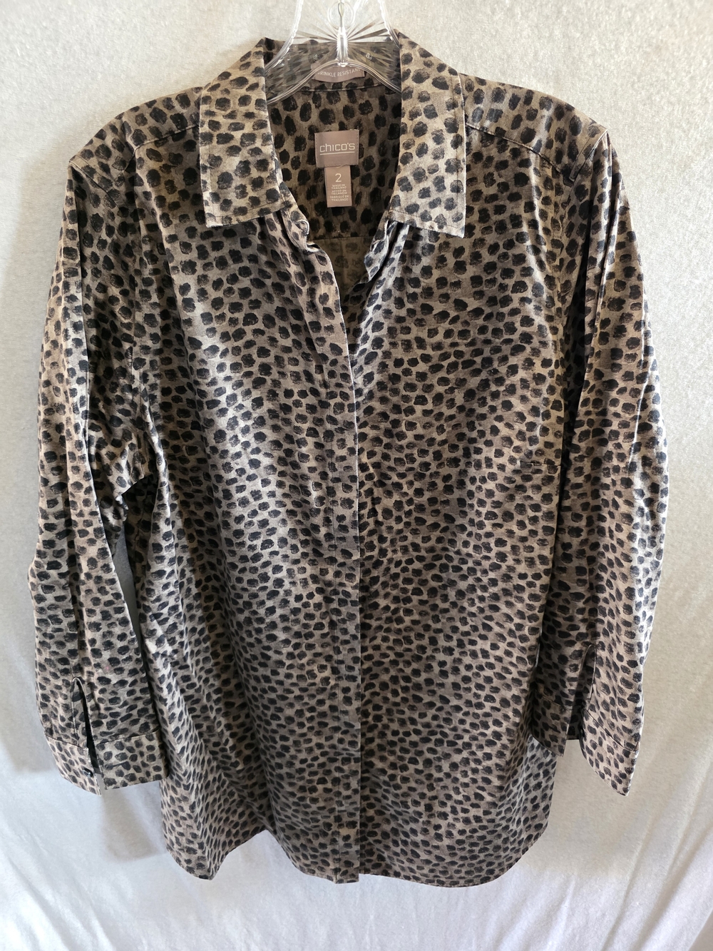 Chico's Taupe and Black Animal-Print Button-Front Shirt Jacket